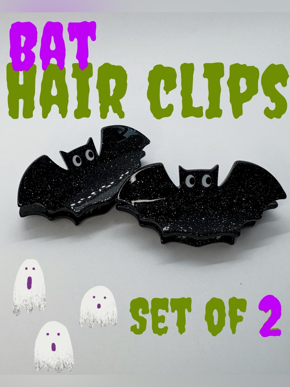 Black Bat Sparkle Hair Clips - Set of 2